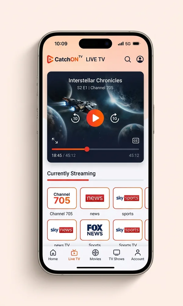 CatchON TV app shown on a phone